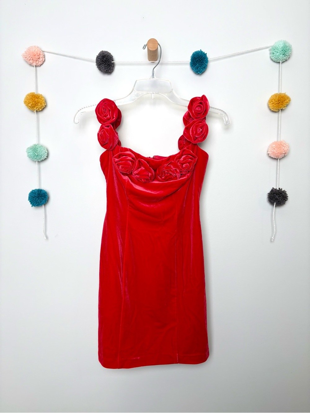 NWT Avec Les Filles Rosette Off-The-Shoulder Velvet Red Minidress
